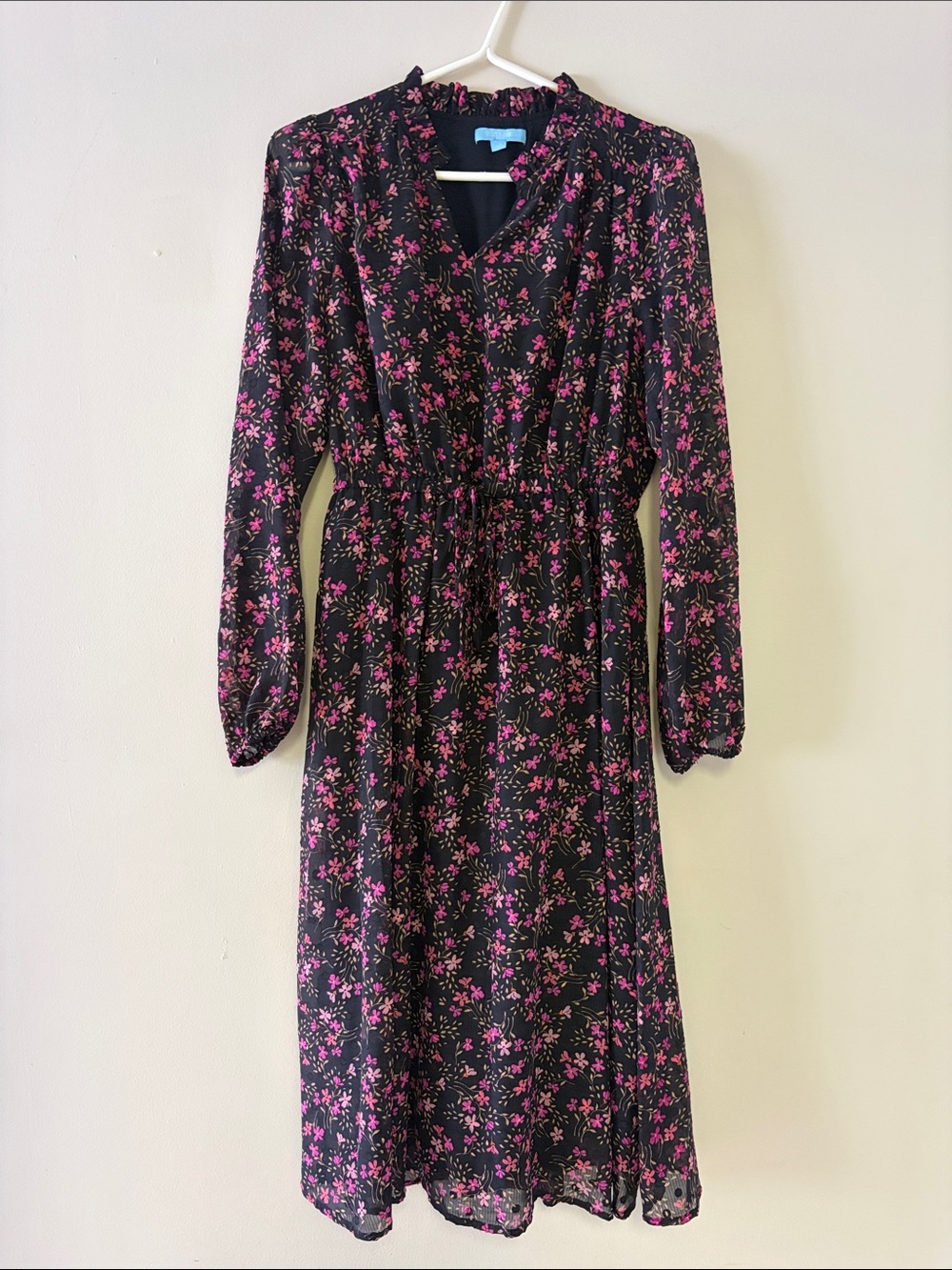 Draper James Black Midi Dress with Pink Floral Print